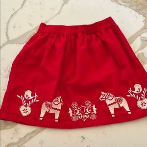 Red Kids Skirt with Embroidered Design by Hanna Anderson